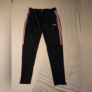 adidas Black Joggers with Pink Side Stripes